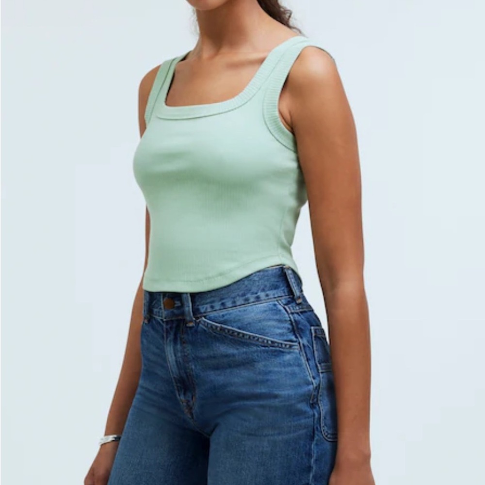 Madewell The Tailored Crop Tank in Sleekhold Pistachio Ribbed Tank Top Medium